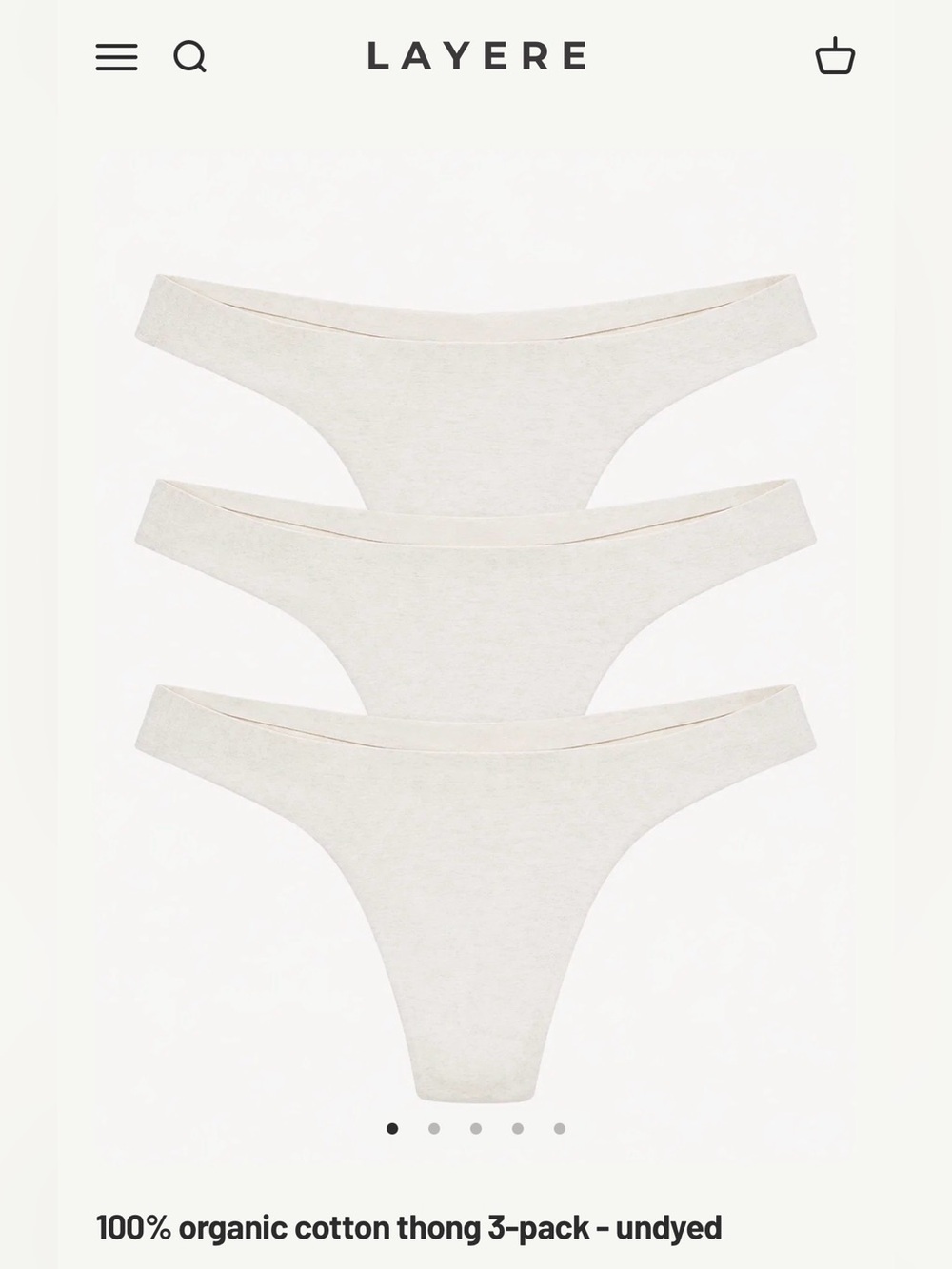 Layered Brand New 100% Organic Cotton Thong 3-Pack Undyed Size Small